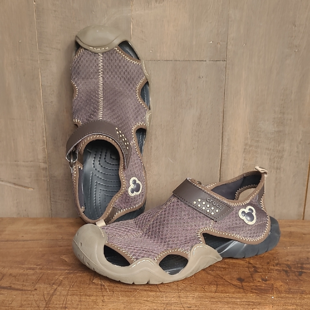 Crocs Swiftwater Disney Clogs Men's sz 11 Brown Mesh w/Adjustable Strap
